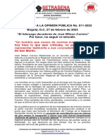 COMUNICADO A LA OPINIÓN PÚBLICA SETRASENA No. 011-2023 SETRASENA