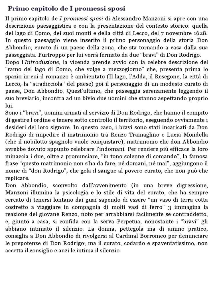Primo Capitolo de I Promessi Sposi PDF