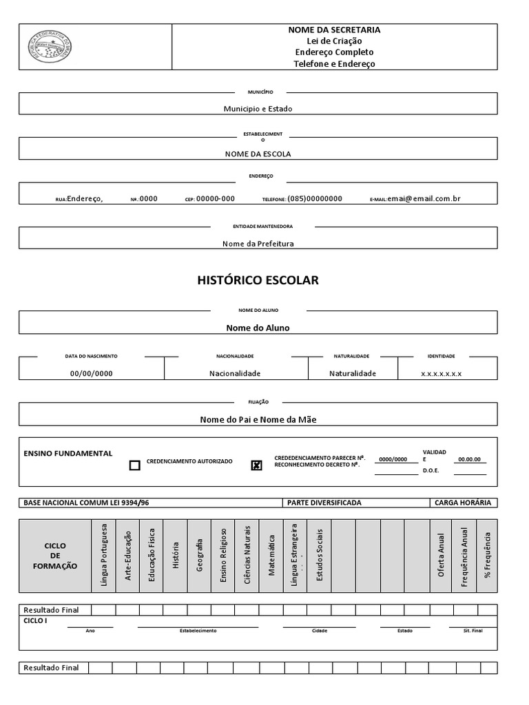 Histórico Escolar do Ensino Fundamental | PDF
