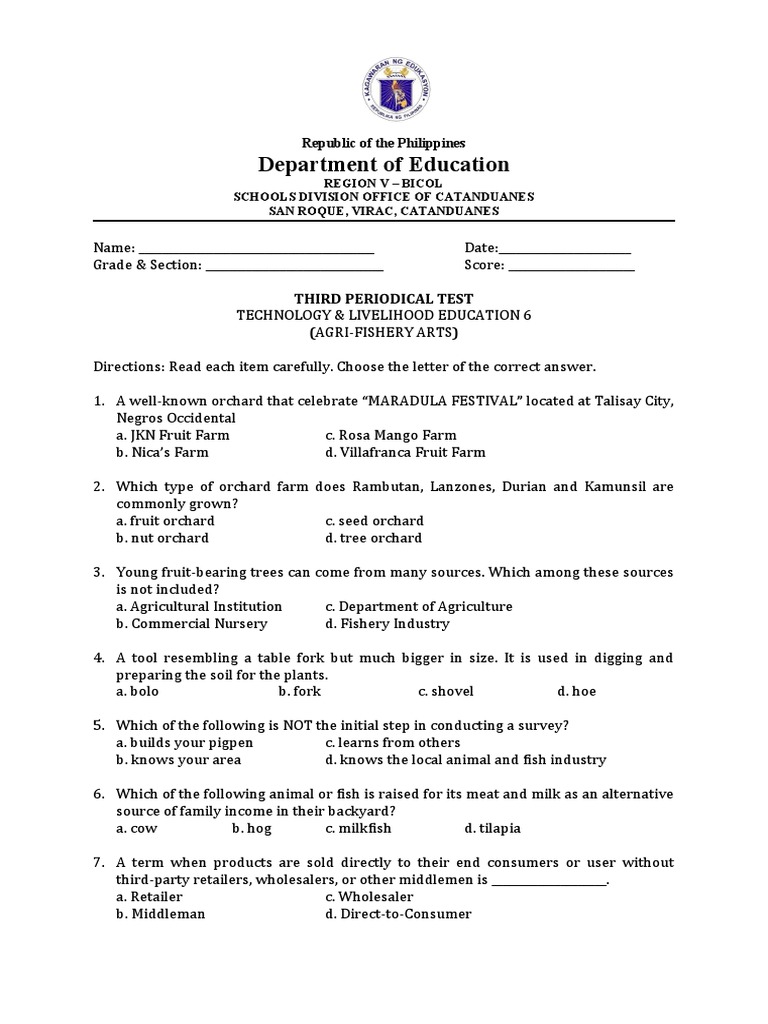 TLE 6 Third Periodical Test | PDF | Machines | Friction