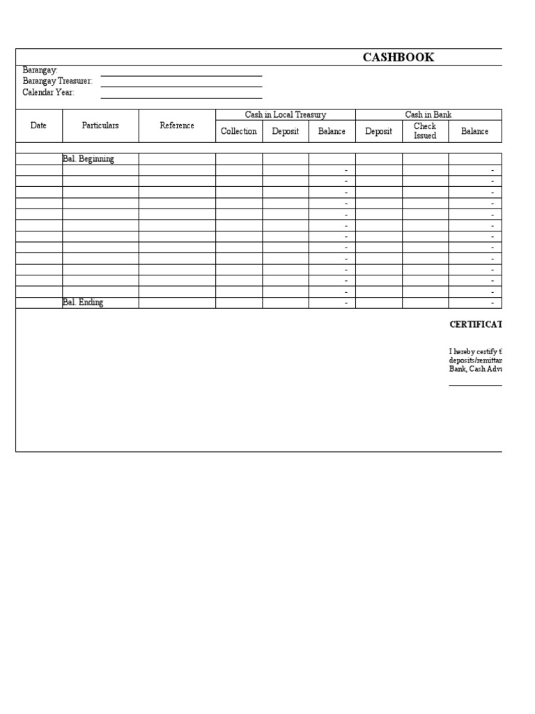Barangay Cashbook Template | PDF