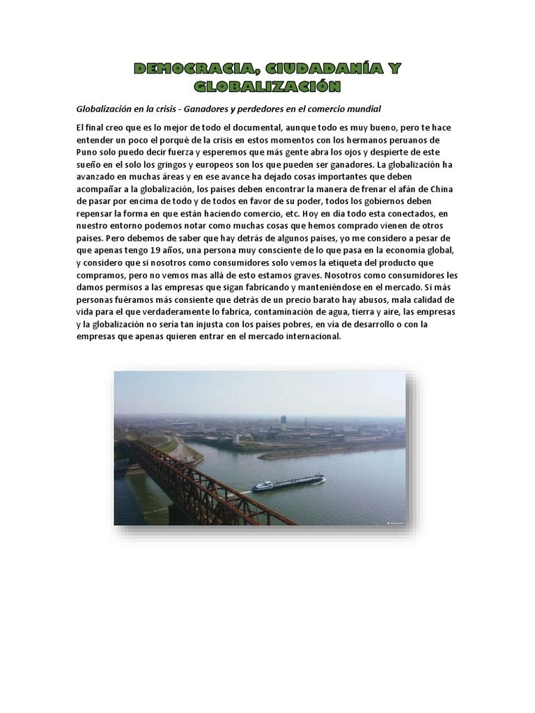 Globalización En La Crisis Ganadores Y Perdedores En El Comercio