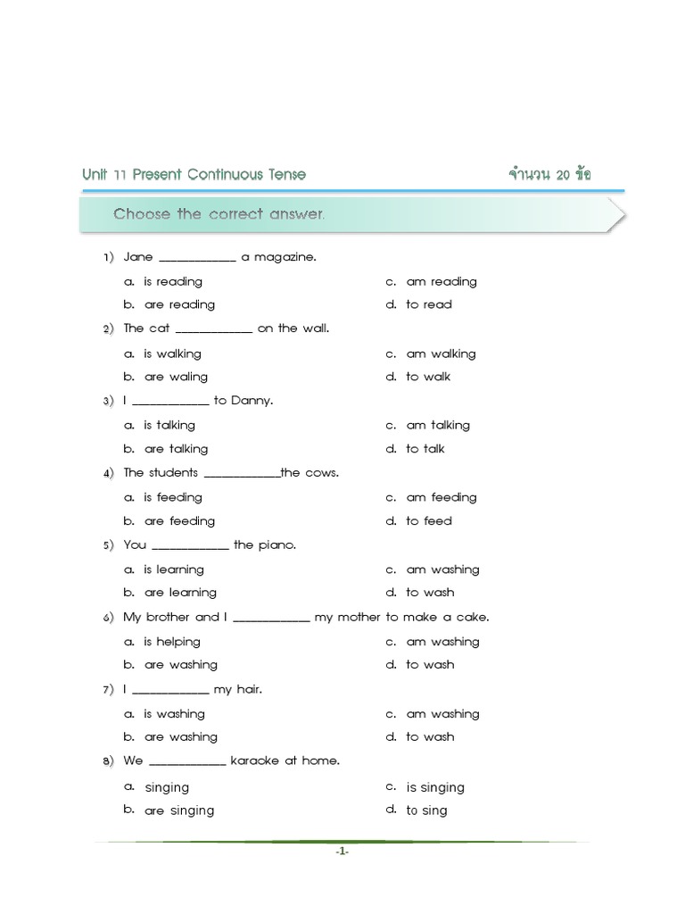 Present Continuous Tense Quiz for 6th Grade | PDF