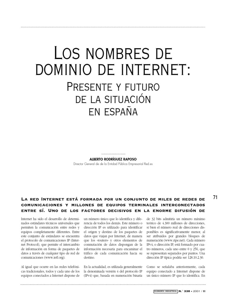 Nombres de Dominio en Internet. Derecho Informatico | PDF | Protocolos ...