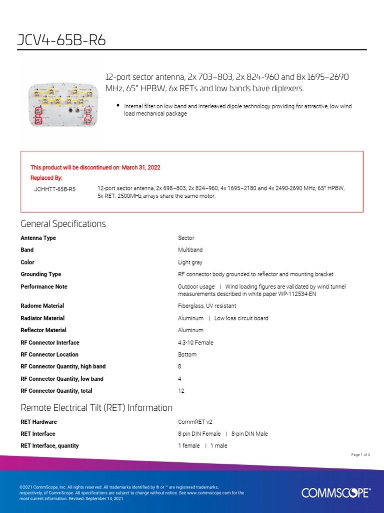 C6 Commscope JCV4-65B-R6 | PDF | Antenna (Radio) | Waves