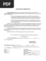 Secretary Certificate