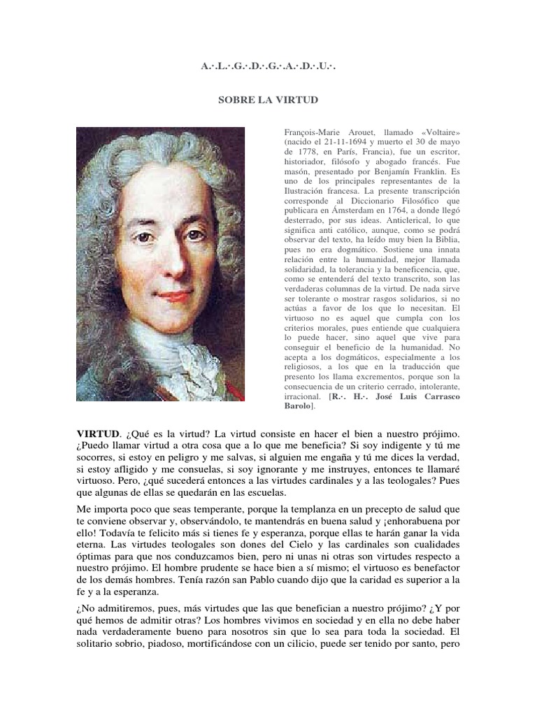 SOBRE LA VIRTUD (Texto de Voltaire) PDF Virtud Voltaire