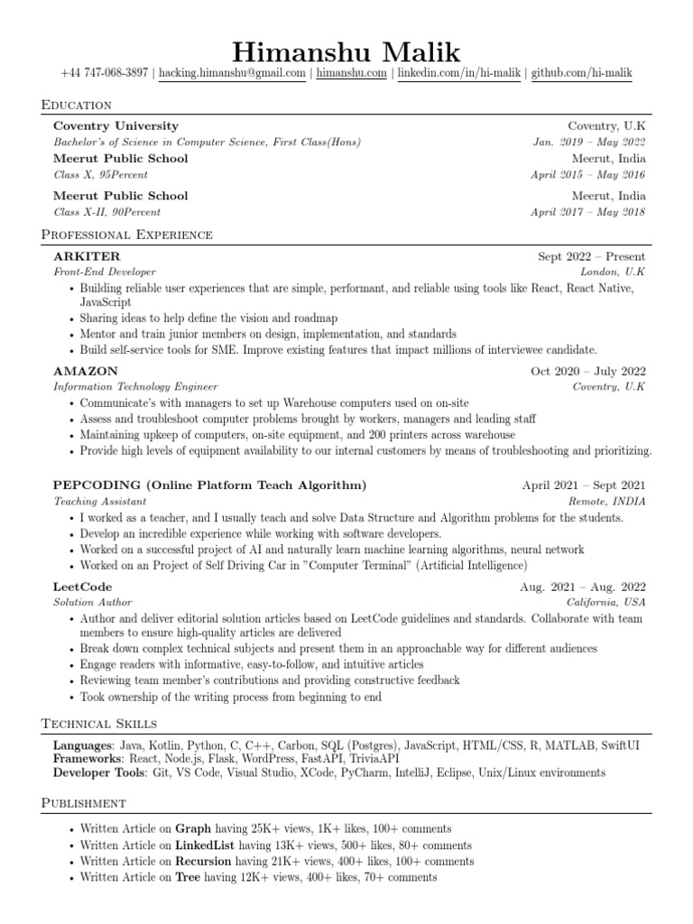 Himanshu Malik: Front-End Developer Profile | PDF | Artificial ...