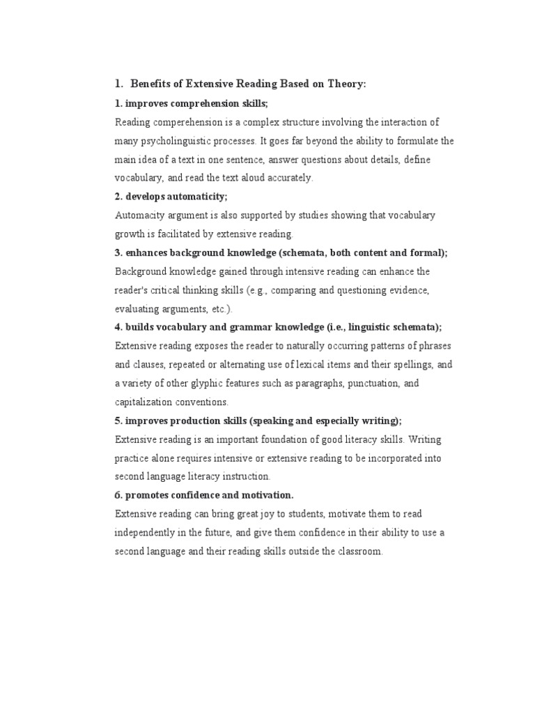 Benefits of Extensive Reading PDF Reading Comprehension Vocabulary