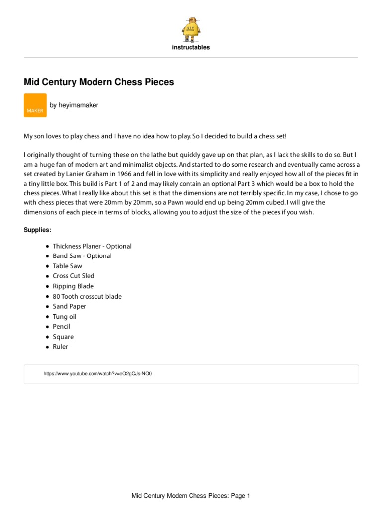 Mid Century Modern Chess Set Guide | PDF | Chess | Traditional Games