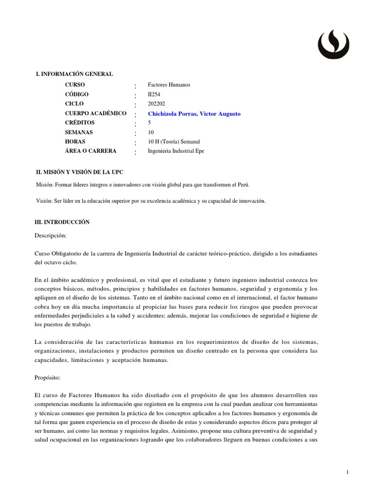 Curso de Factores Humanos en UPC | PDF | Factores humanos y ergonomía ...
