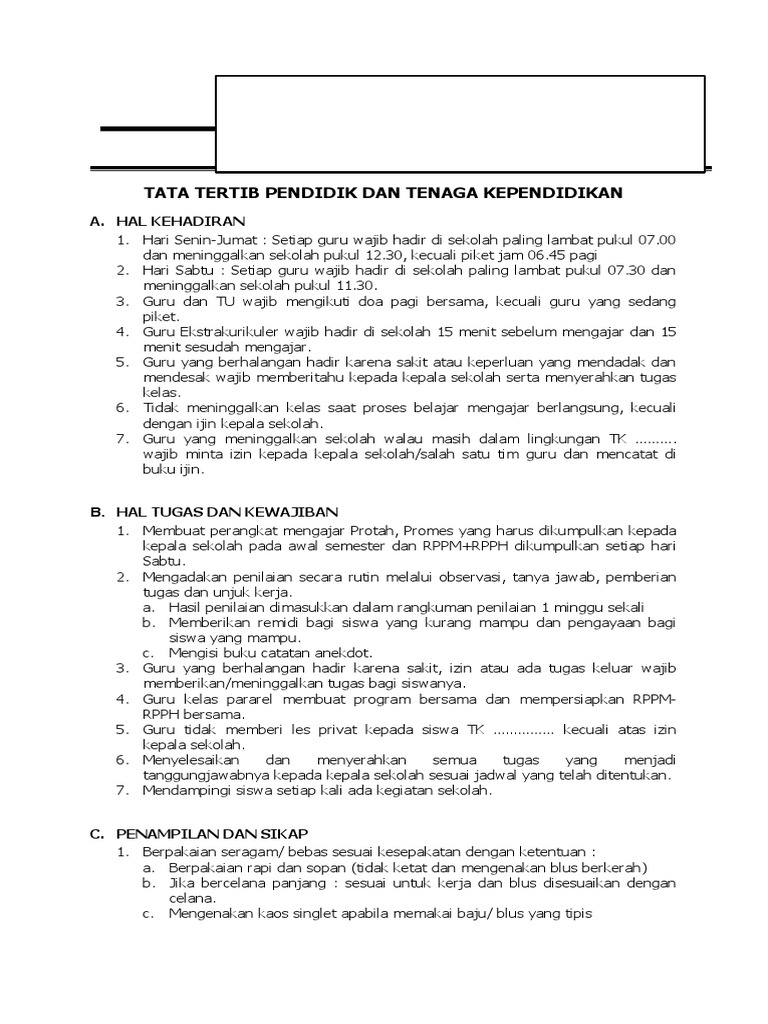 Tata Tertib Pendidik Dan Tenaga Kependidikan | PDF