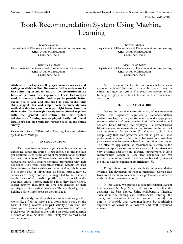 Book Recommendation System Using Machine Learning | PDF | Information ...