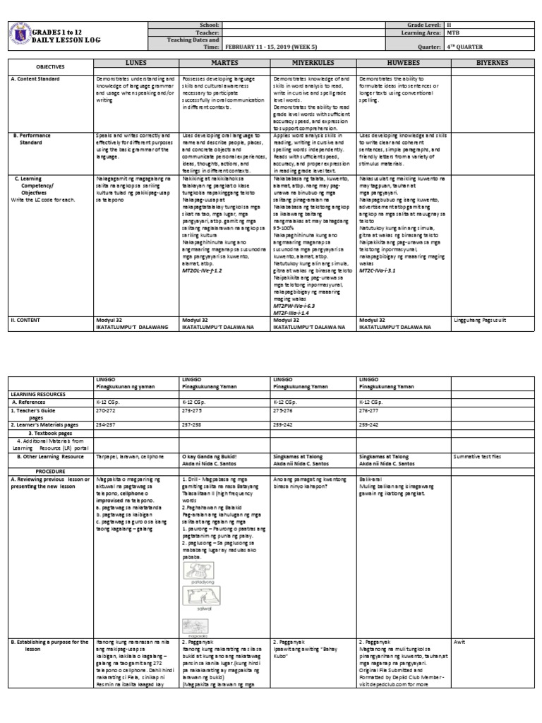 DLL - MTB 2 - Q4 - W5 | PDF