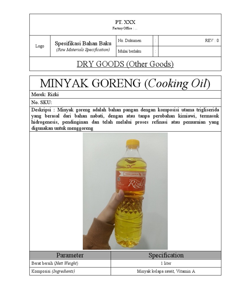 Spesifikasi Minyak Goreng | PDF