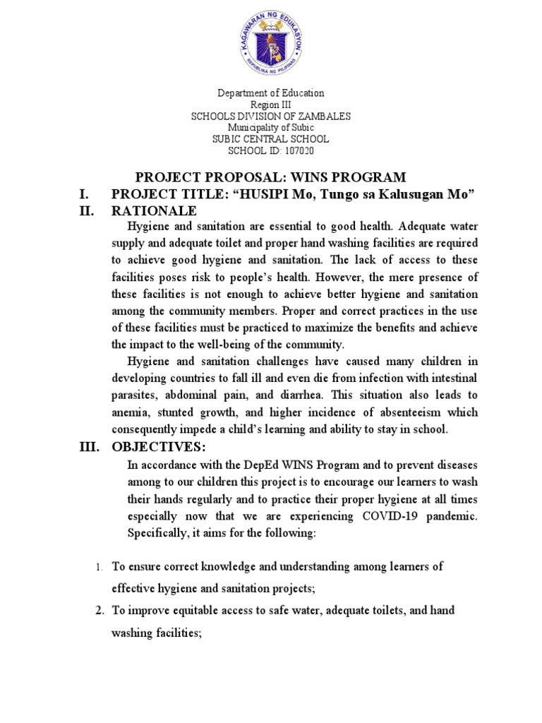 Project Proposal Wins PDF Wash Hygiene