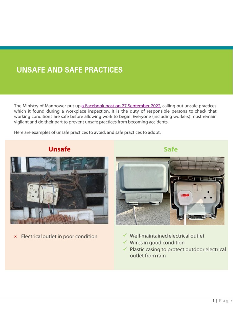 Unsafe Vs Safe Practices 1 Pdf