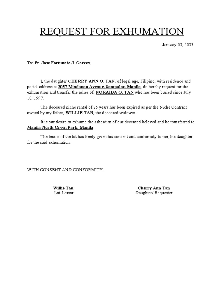 Request For Exhumation - For Merge | PDF | Law | Religion & Spirituality