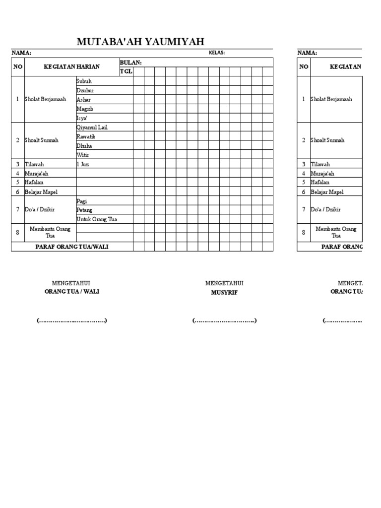 Mutabaah Yaumiyah | PDF