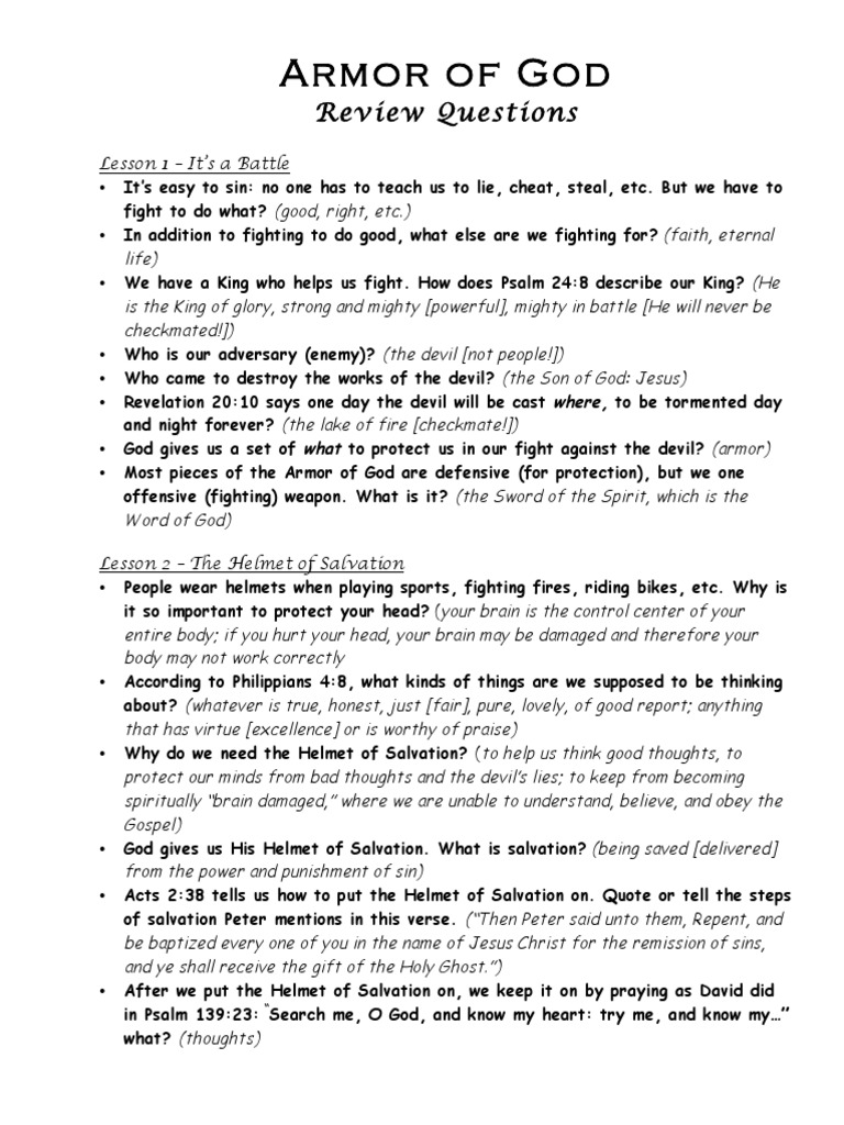 Armor of God: Lessons and Questions | PDF | Jesus | Baptism