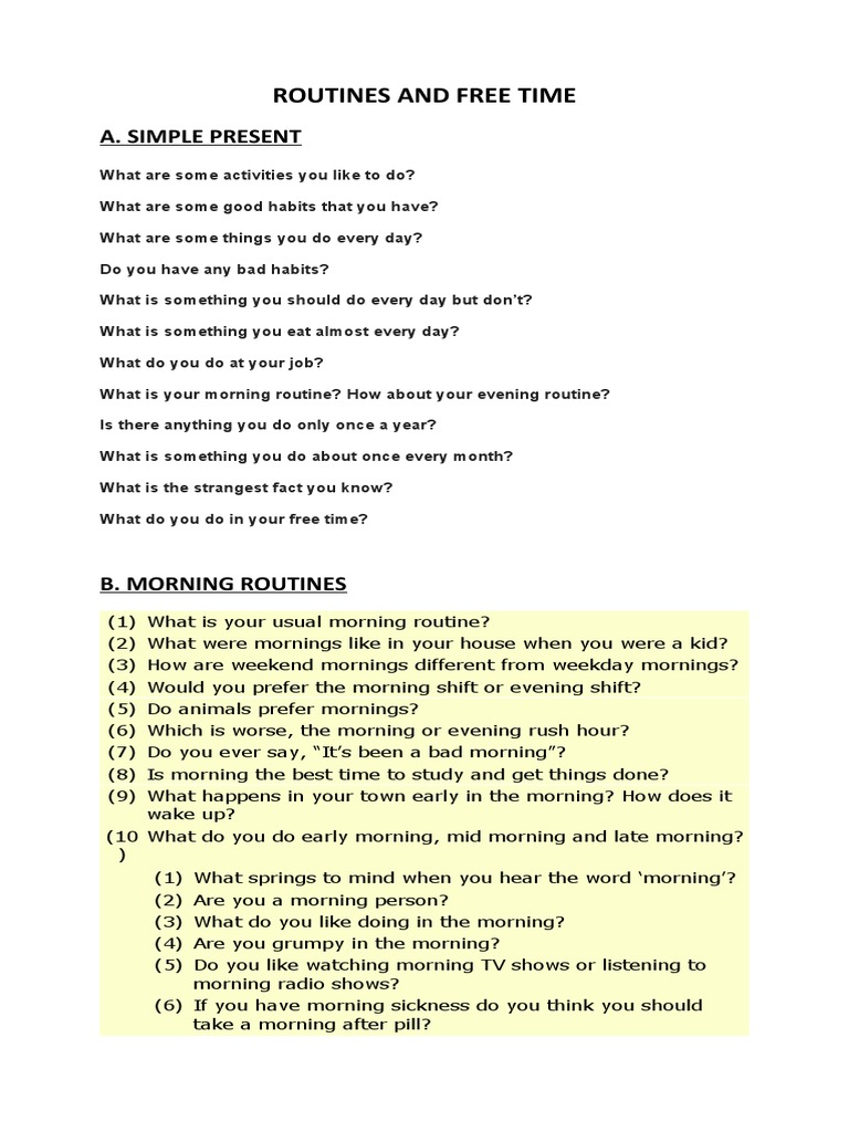 8,9 ,15 - ROUTINES AND FREE TIME | PDF | Leisure | Hobbies