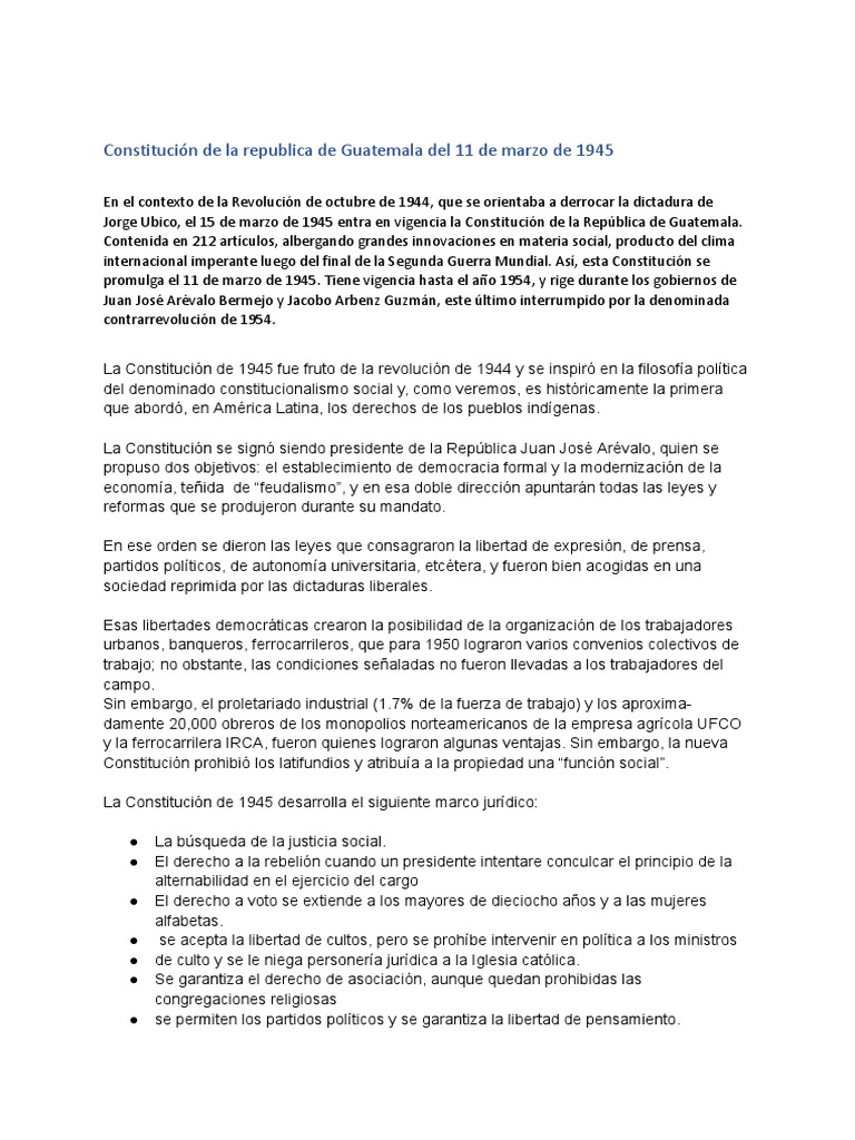 Constitucion de La Republica de Guatemala 1945-1 | PDF | Guatemala ...