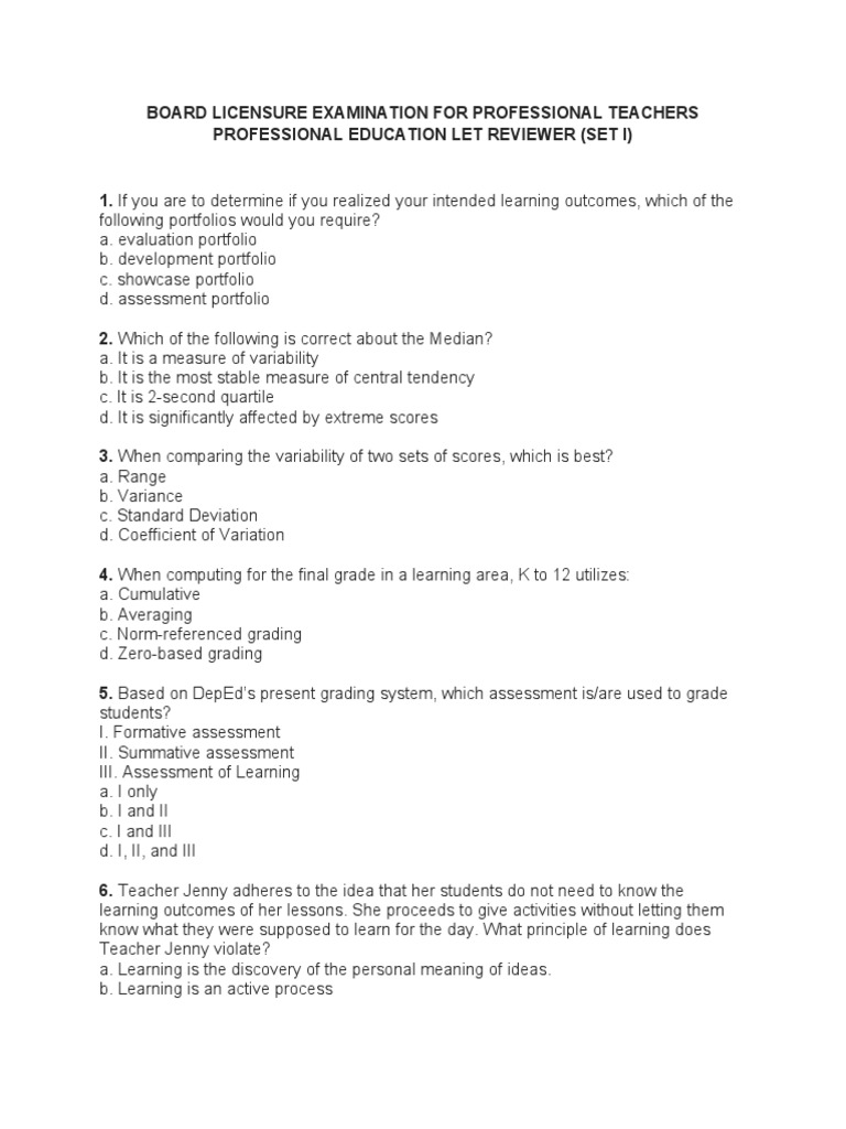 Let Reviewer For Professional Teachers Pdf Educational Assessment