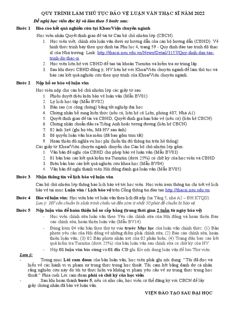 Quy Trinh Bao Ve Luan Van 2022 | PDF