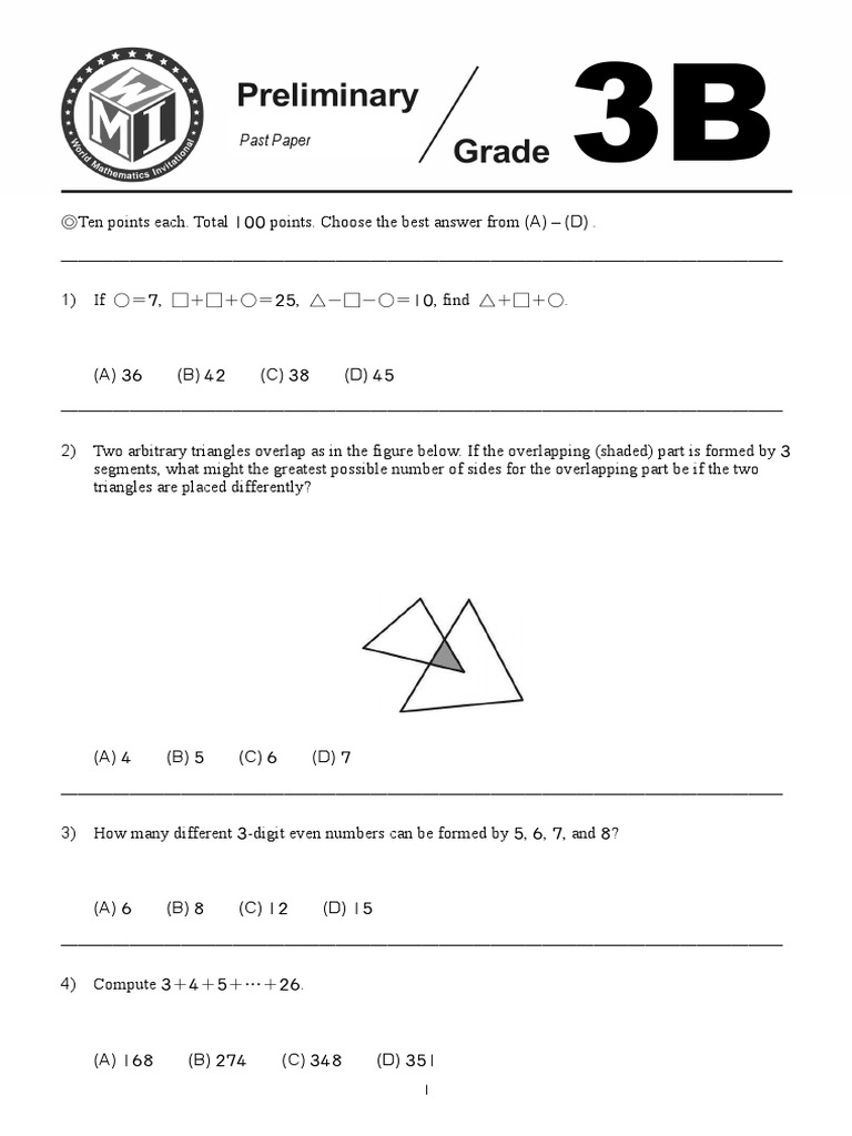 Grade 3 Math Past Paper Questions | PDF | Subtraction | Mathematics