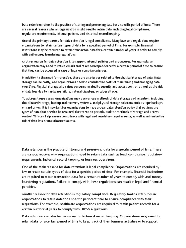 Data Retention Pdf Regulatory Compliance Computer Data Storage