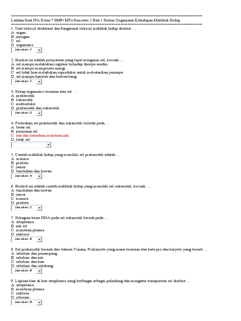 Latihan Soal Ipa Kelas 7 Smp Bab 7 Pdf