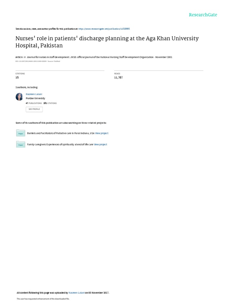 Nurses' Role in Discharge Planning | PDF | Nursing | Patient