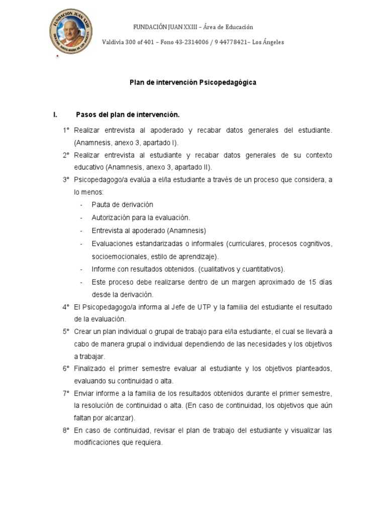 VICENTE Plan de Intervención Psicopedagogica | PDF