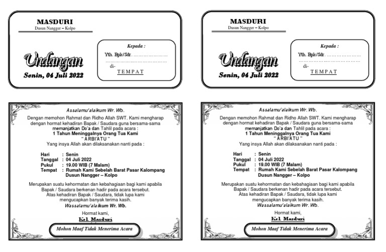 Contoh Undangan 100 Hari | PDF