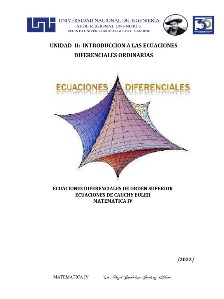 Unidad ii ecuaciones diferenciales de orden cauchy euler pdf