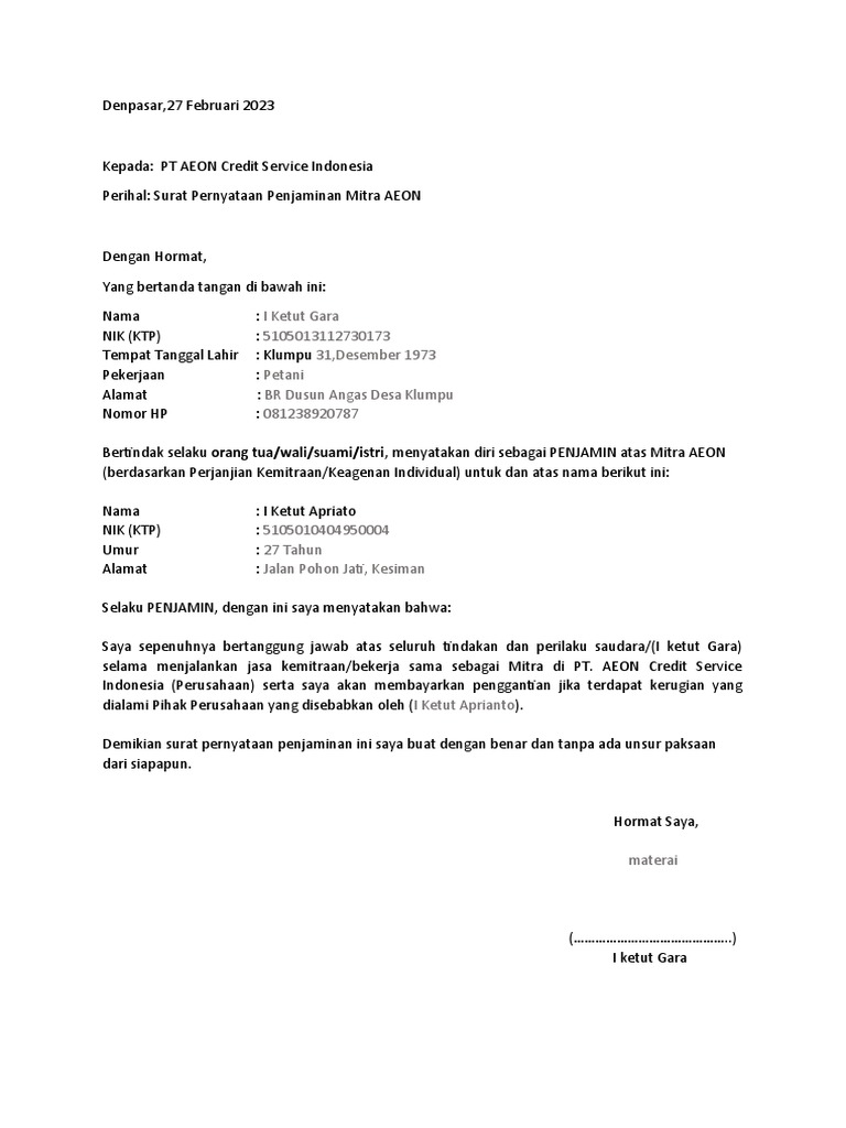 Guarantee Letter PDF