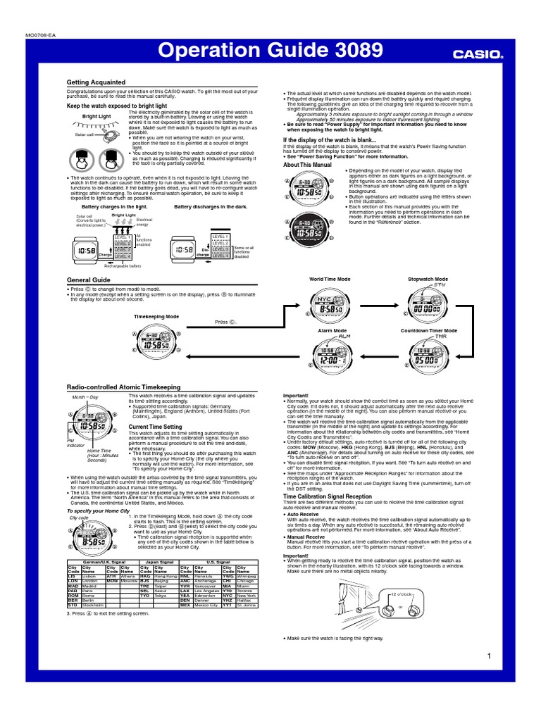 Casio QW3089 GULFMAN - Operation Guide | PDF