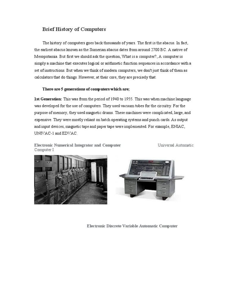 Brief history of computers pdf computer hardware computing