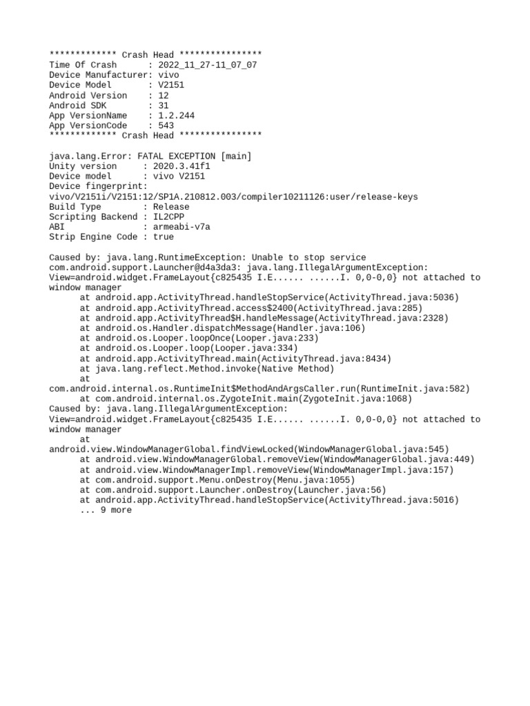 Android App Crash Report | PDF | Computers | Technology & Engineering