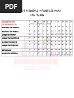 Tabla de Medidas en Centimertos para Pantlon Infantil - Encrypted