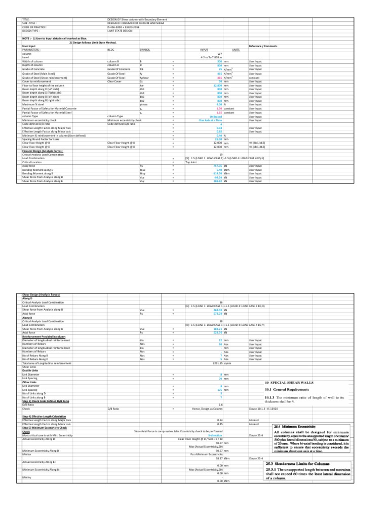 Is code column design ductile validation sheet pdf