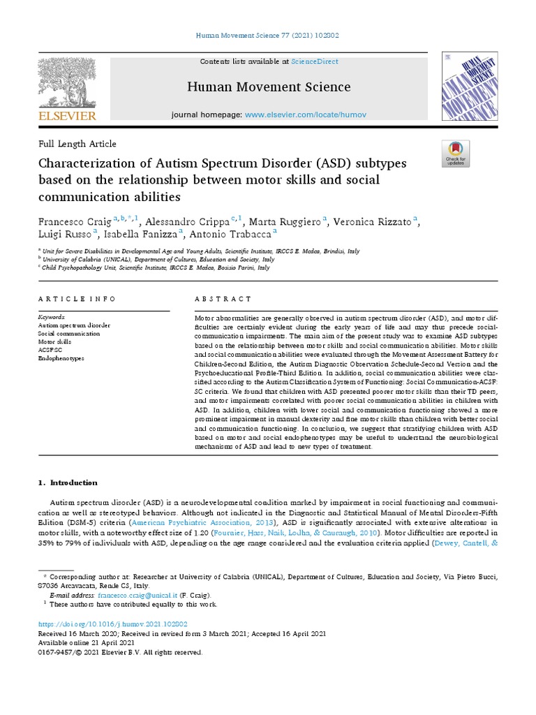 ASD Subtypes: Motor Skills & Social Communication | PDF | Autism ...