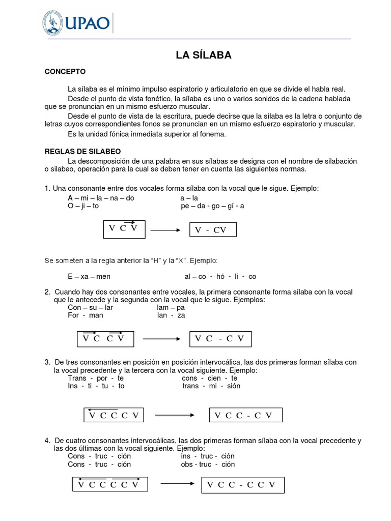 Reglas y Ejemplos de Silabeo | PDF | Sílaba | Vocal