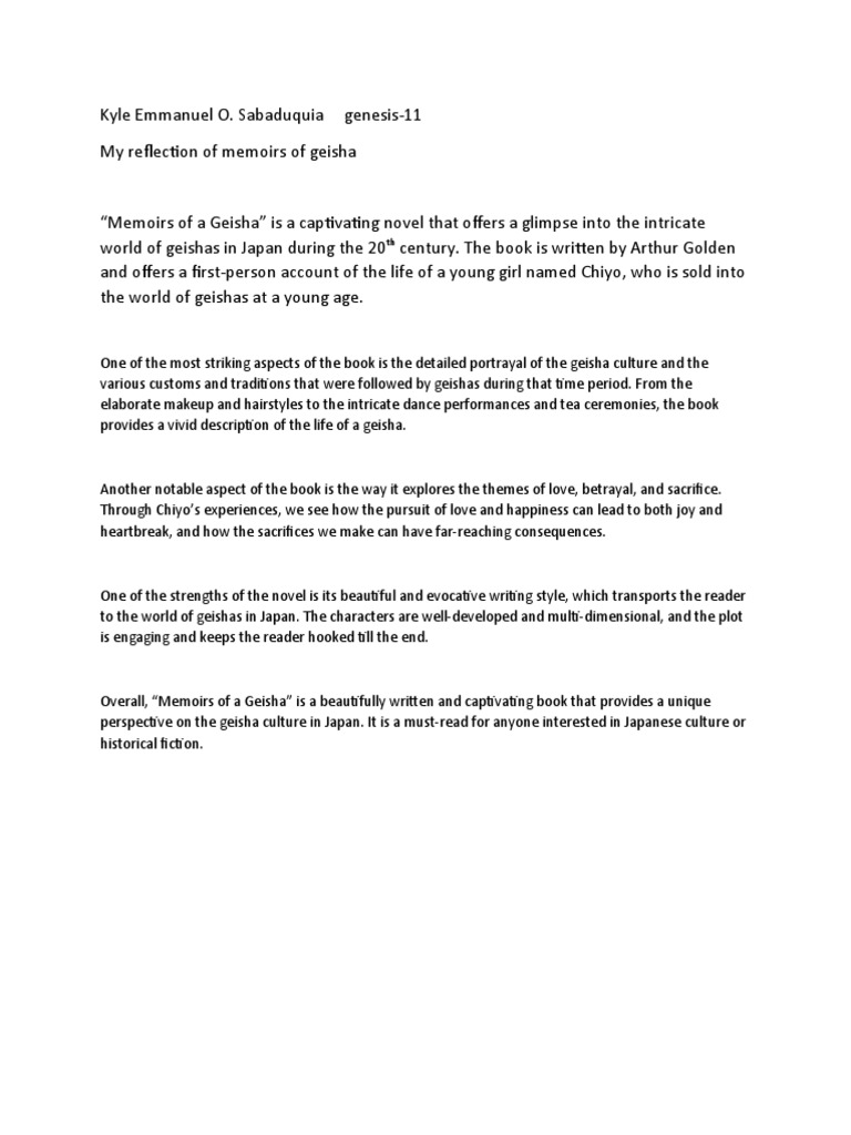 Memoirs of Geisha Reflection | PDF | Mystery, Thriller & Crime Fiction ...
