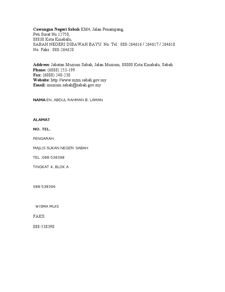 Alamat Arkib Sabah Pdf