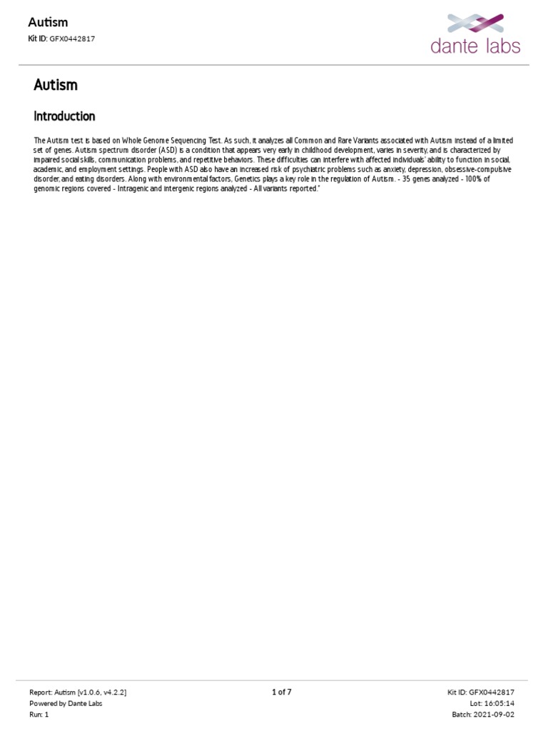 Comprehensive Autism Genetic Report | PDF | Genetic Disorder | Zygosity
