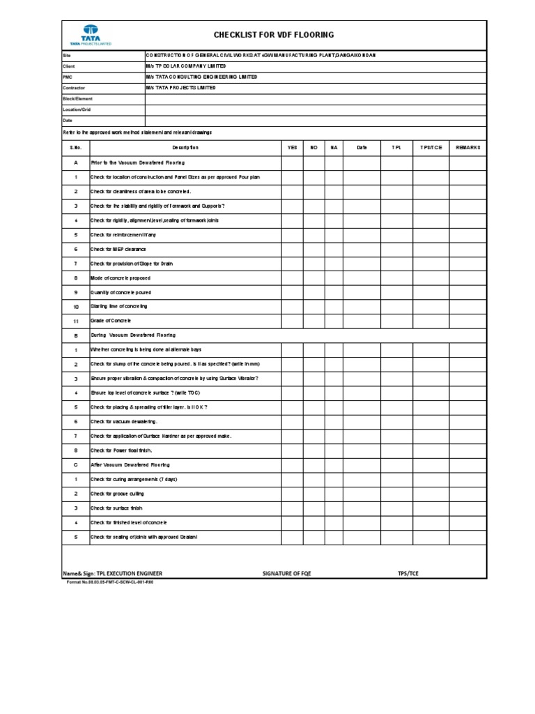 VDF Flooring Quality Checklist | PDF | Technology & Engineering