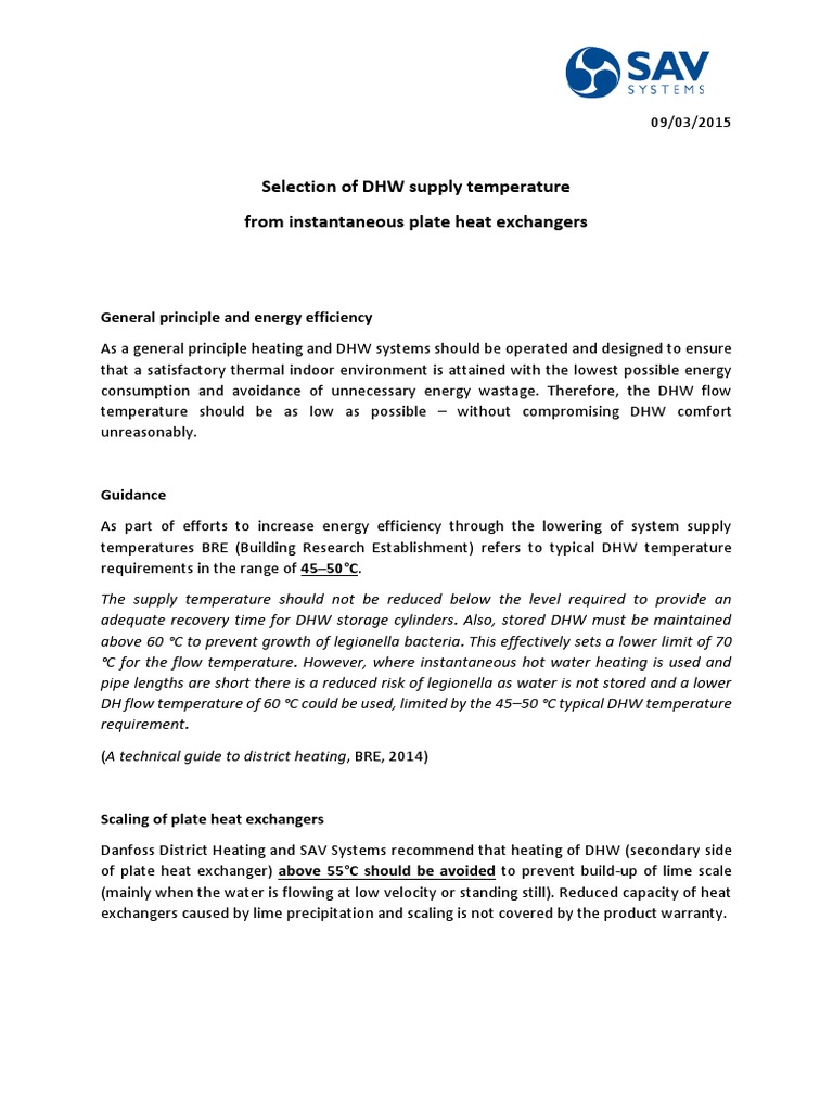 DHW Supply Temperature Guidelines | PDF | Water Heating | Temperature