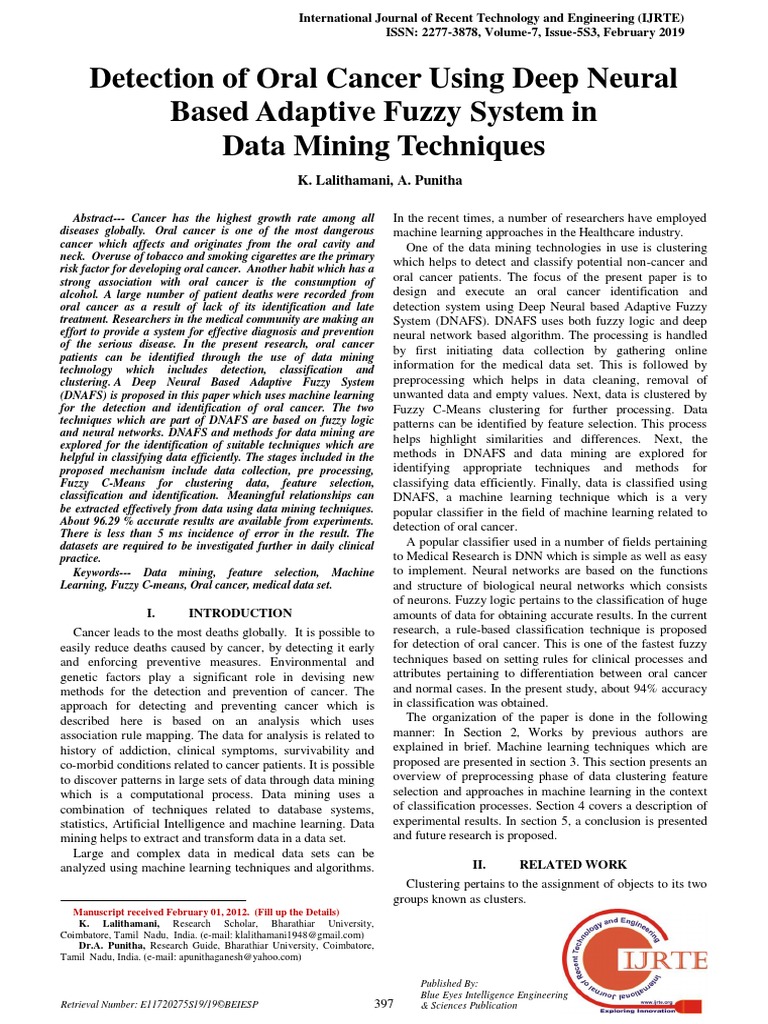 Oral Cancer Detection via DNAFS Techniques | PDF | Machine Learning ...