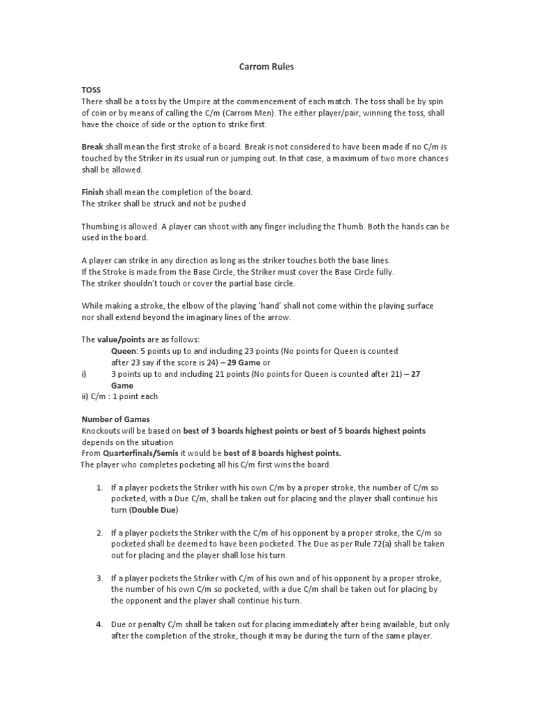 Carrom Rules Nitheesh PDF Games Of Physical Skill Sports Rules
